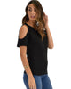 Cold Shoulder Black Slub Tunic Top - Side Image