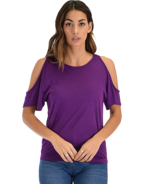 Cold Shoulder Purple Slub Tunic Top