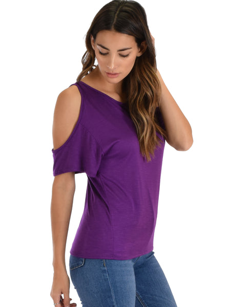 Cold Shoulder Purple Slub Tunic Top