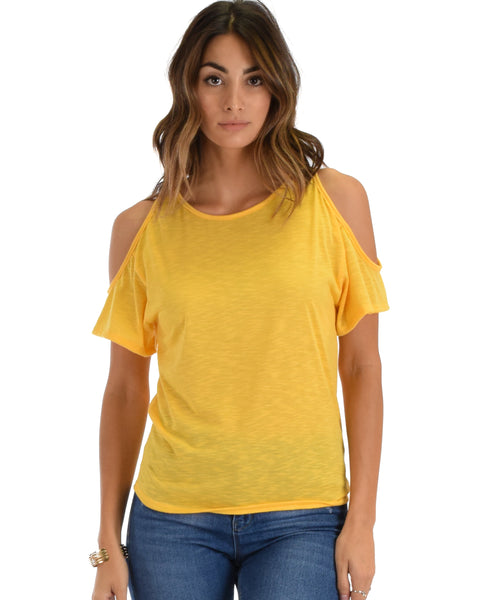 Cold Shoulder Yellow Slub Tunic Top