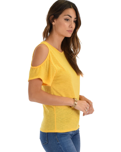 Cold Shoulder Yellow Slub Tunic Top