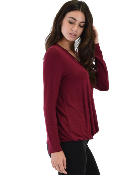 Sweeter Than Sugar Burgundy Long Sleeve Cross Straps Top