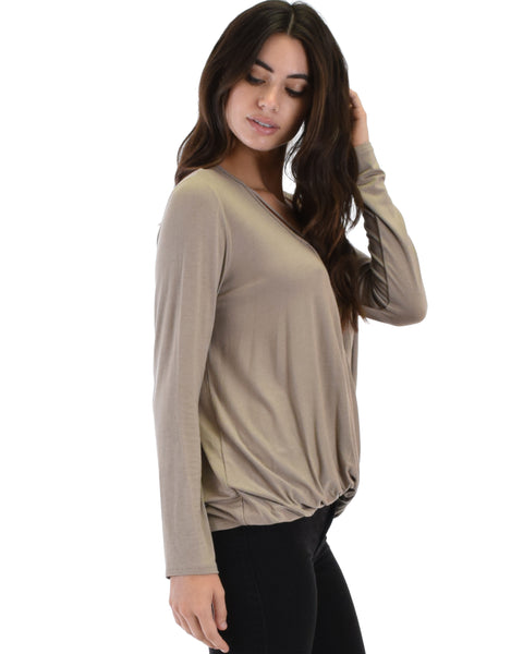 Sweeter Than Sugar Taupe Long Sleeve Cross Straps Top