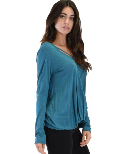 Sweeter Than Sugar Teal Long Sleeve Cross Straps Top