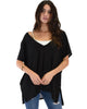 Wide Neck Oversized Black Thermal Top - Lyss Loo