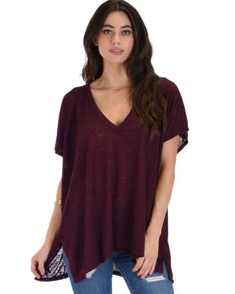 Wide Neck Oversized Burgundy Thermal Top