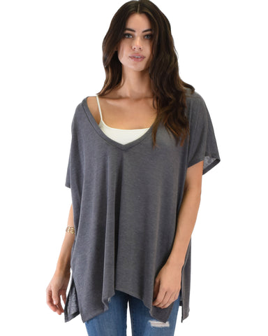 Wide Neck Oversized Charcoal Thermal Top