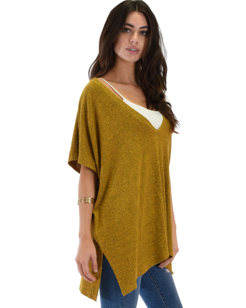 Wide Neck Oversized Mustard Thermal Top