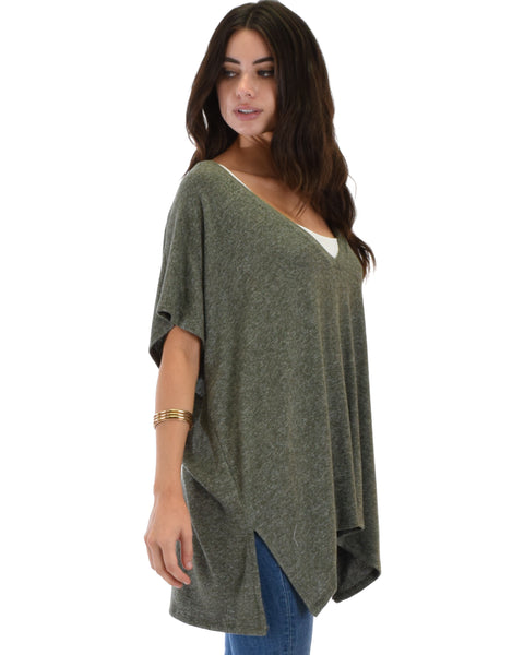 Wide Neck Oversized Olive Thermal Top