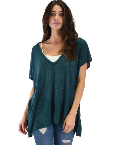 Wide Neck Oversized Teal Thermal Top