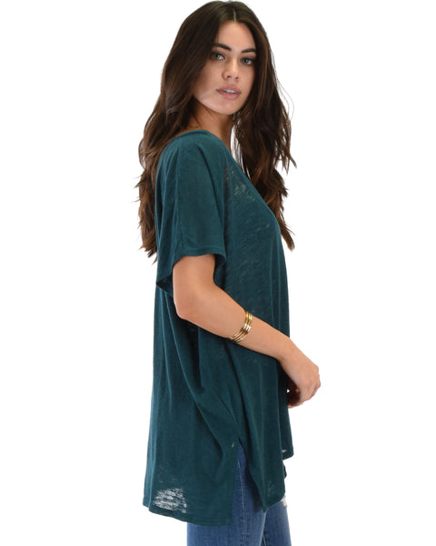 Wide Neck Oversized Teal Thermal Top