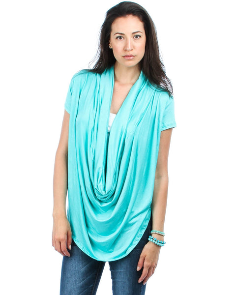 Way Deep Cowl Neck Blue Tunic Top