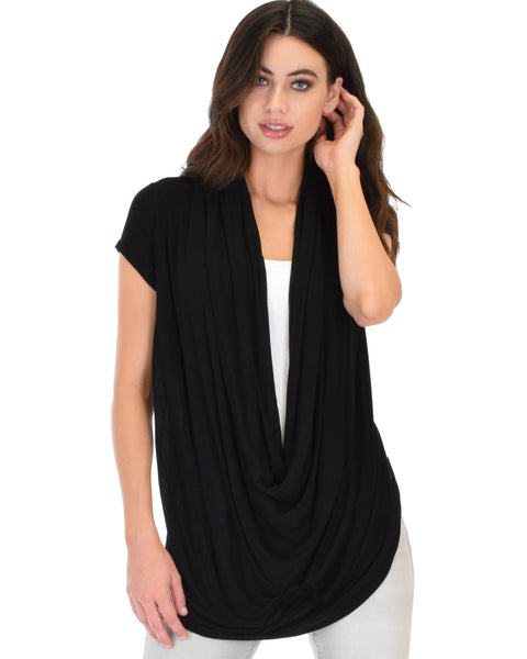 Way Deep Cowl Neck Black Tunic Top