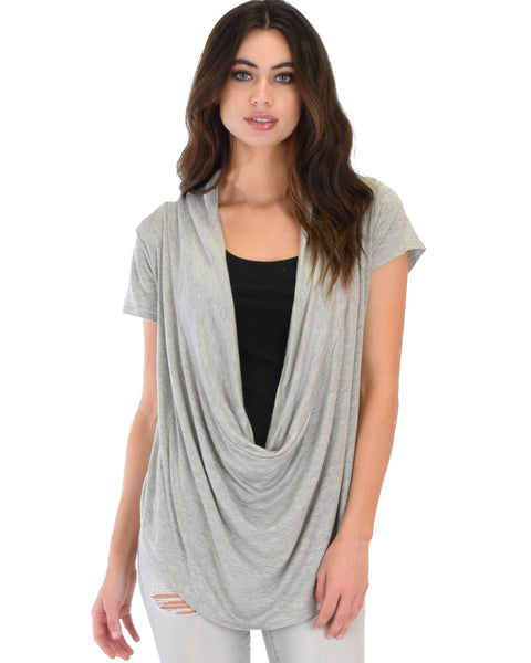 Way Deep Cowl Neck Grey Tunic Top