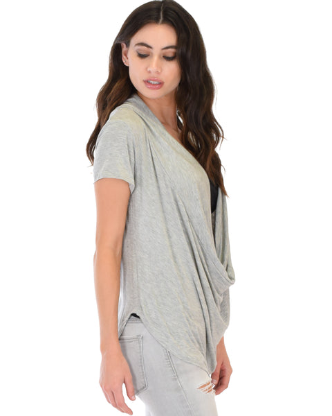 Way Deep Cowl Neck Grey Tunic Top