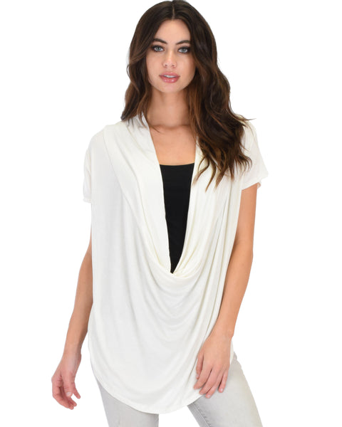 Way Deep Cowl Neck Ivory Tunic Top