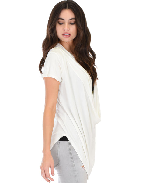 Way Deep Cowl Neck Ivory Tunic Top