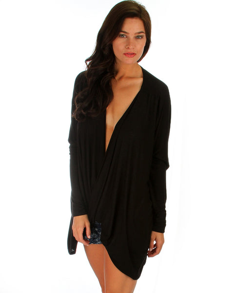 Front Twist Black Long Sleeve Top