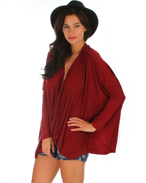 Front Twist Burgundy Long Sleeve Top