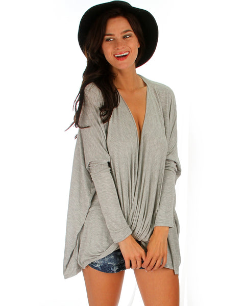 Front Twist Grey Long Sleeve Top