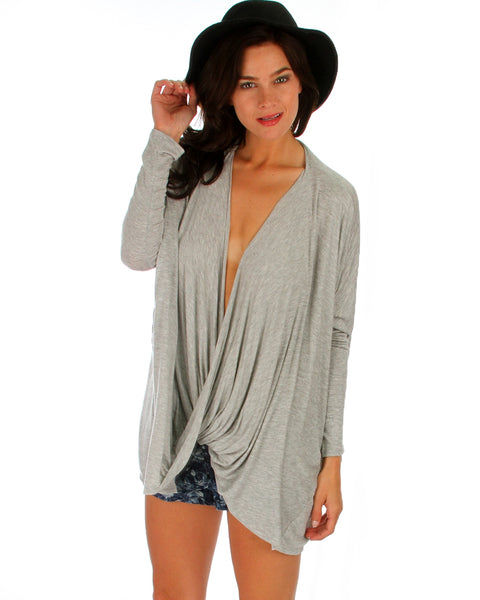 Front Twist Grey Long Sleeve Top