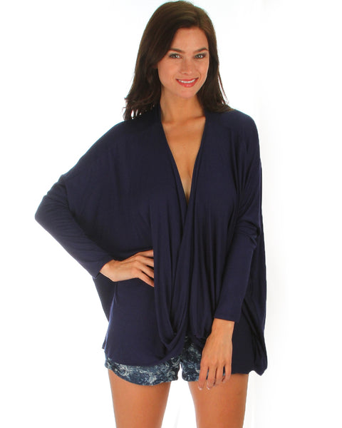 Front Twist Navy Long Sleeve Top