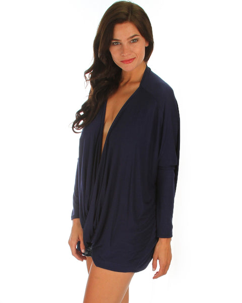 Front Twist Navy Long Sleeve Top