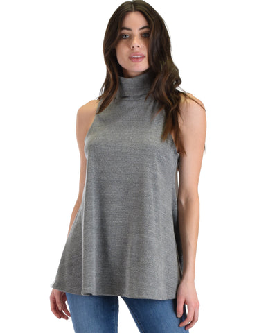 Lyss Loo Grey Topanga Sleeveless Turtleneck Top