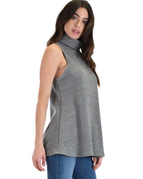 Lyss Loo Grey Topanga Sleeveless Turtleneck Top