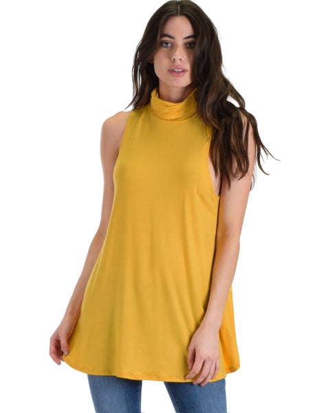 Lyss Loo Mustard Topanga Sleeveless Turtleneck Top