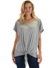 Lyss Loo Deer Heart Cuffed Sleeve Front Tie Grey Tunic Top - Lyss Loo