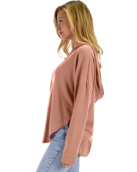 Lyss Loo Work It Out V-neck Hoodie Mauve Long Sleeve Top