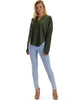 Lyss Loo Work It Out V-neck Hoodie Olive Long Sleeve Top - Lyss Loo