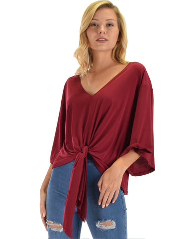 Lyss Loo Sea Day Burgundy Front Tie Top