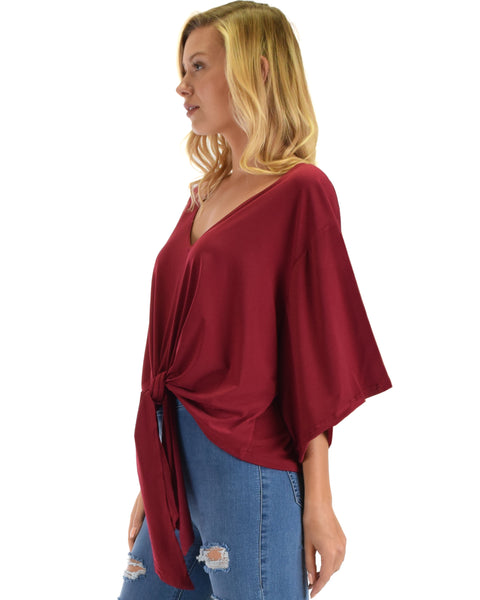 Lyss Loo Sea Day Burgundy Front Tie Top