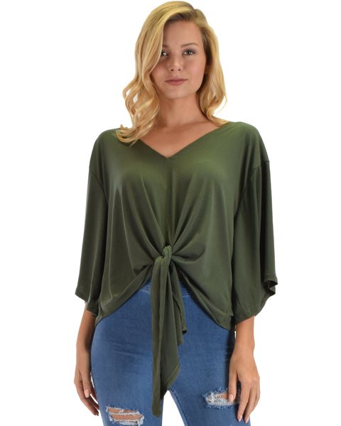 Lyss Loo Sea Day Olive Front Tie Top