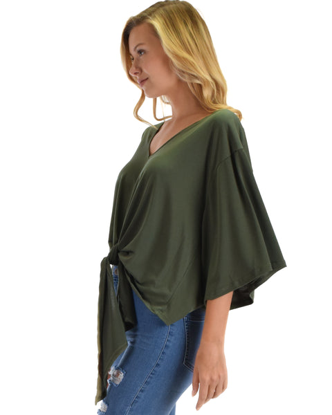 Lyss Loo Sea Day Olive Front Tie Top