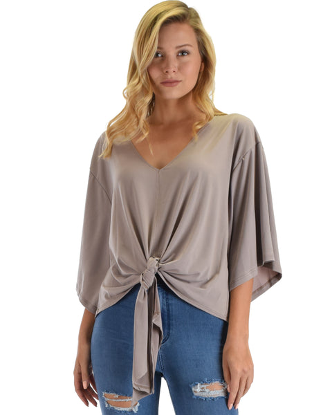 Lyss Loo Sea Day Taupe Front Tie Top