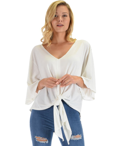 Lyss Loo Sea Day White Front Tie Top