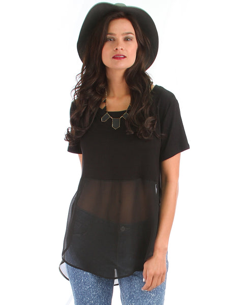 Half & Half Contrast Black Tunic Top