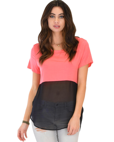 Half & Half Contrast Pink Tunic Top