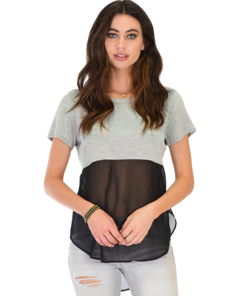 Half & Half Contrast Grey Tunic Top