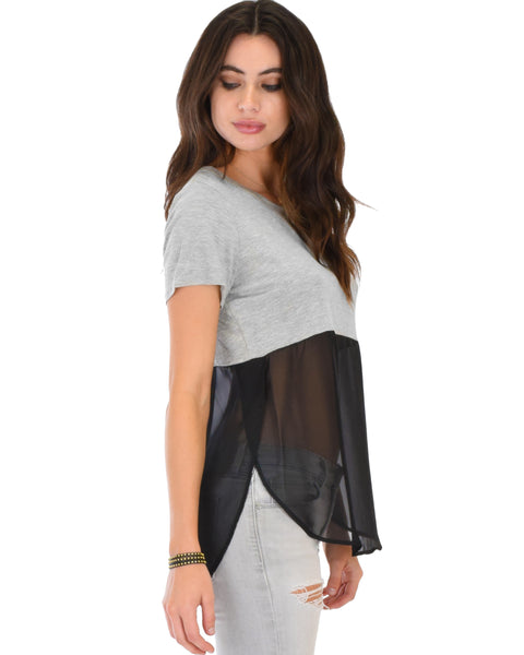 Half & Half Contrast Grey Tunic Top