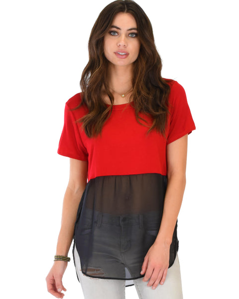 Half & Half Contrast Red Tunic Top