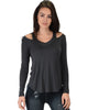 Cut Me Out Cold Shoulder Charcoal Long Sleeve Top - Main Image