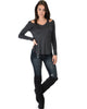 Cut Me Out Cold Shoulder Charcoal Long Sleeve Top - Full Image