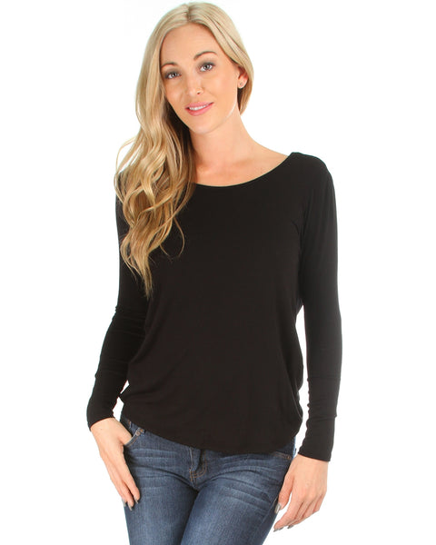 Baby Got Back Twist Long Sleeve Black Top