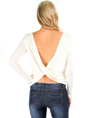 Baby Got Back Twist Long Sleeve Ivory Top