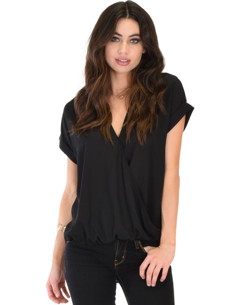 Wrap Star Hi-Low Black Blouse Top