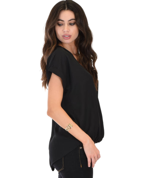 Wrap Star Hi-Low Black Blouse Top